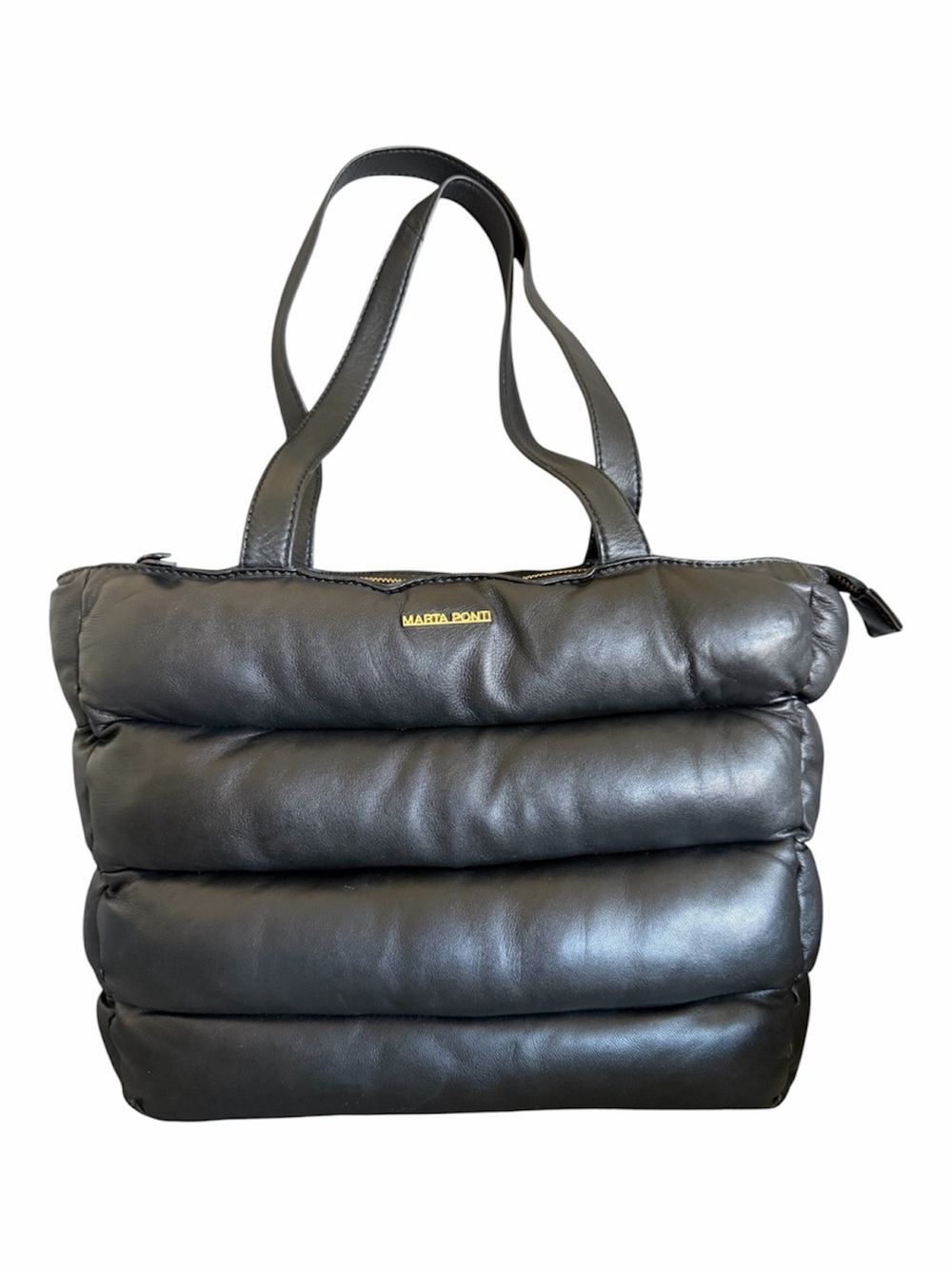 Marta Ponti Genuine Leather Black Quilted Leather Tote